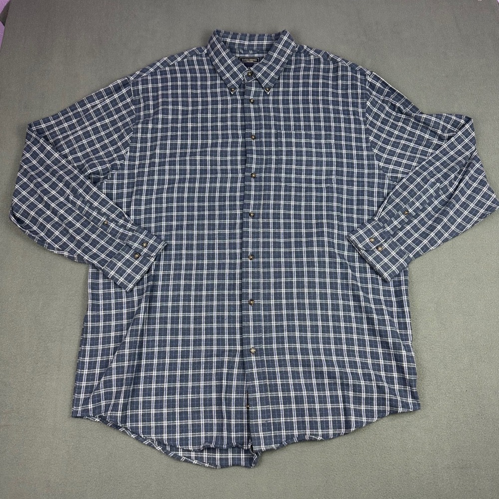 Saddlebred Tall Man Mens XLT Blue White Plaid Cotton Long Sleeve Button Down